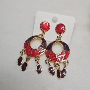 Berebi Vibrant Red and Purple Dangle Earrings